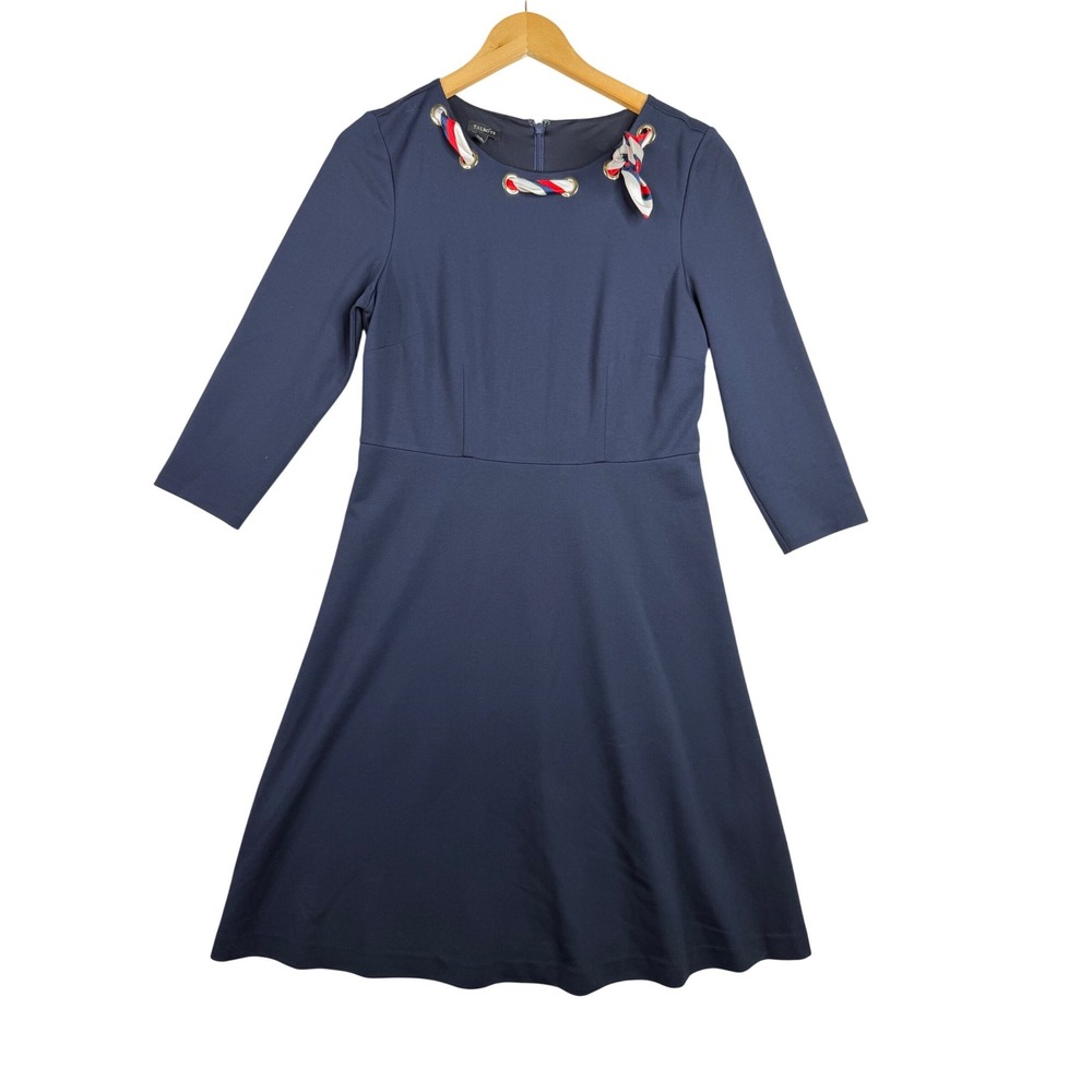 Talbots Ponte Fit&Flare 3/4 Sleeve Dress size 6 Blue Nautical